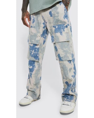 BoohooMAN Fixed Relaxed Stacked Camo Cargo Trouser - Blue