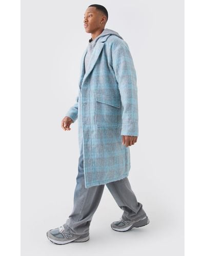 Boohoo Single Breasted Brushed Flannel Overcoat - Blue