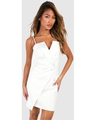 Boohoo Strappy Contrast Lapel Blazer Dress - White