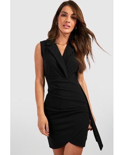 Boohoo Sleeveless Wrap Detail Fitted Blazer Dress - Black