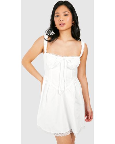 Boohoo Petite Cotton Strappy Milkmaid Mini Dress - White