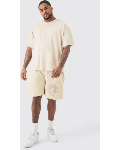 BoohooMAN Plus Oversized Dream Worldwide Print T-shirt In Sand - Natural