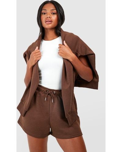Boohoo Sweat Short With Reel Cotton - Brown