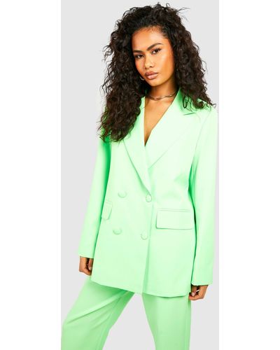 Boohoo Neon Relaxed Fit Double Breasted Tailored Blazer - Green