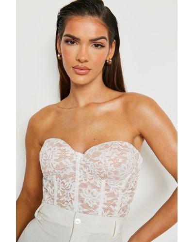 Boohoo Strapless Lace Corset Top - White