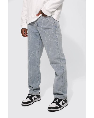 BoohooMAN Relaxed Fit Lightning Jacquard Jeans - Gray