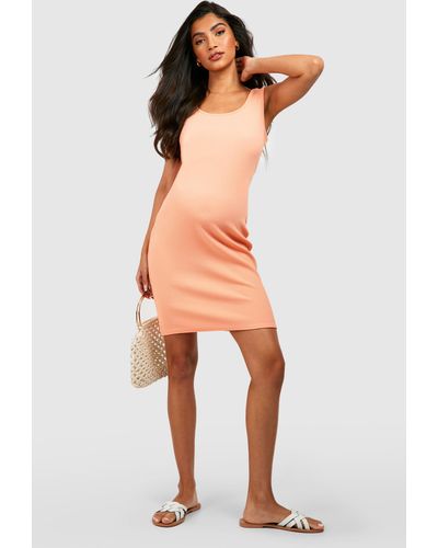 Boohoo Maternity Crinkle Rib Mini Bodycon Dress - Orange