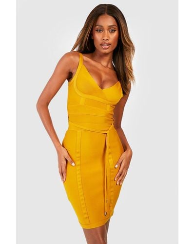 Boohoo Boutique Bandage Tie Detail Mini Dress - Yellow