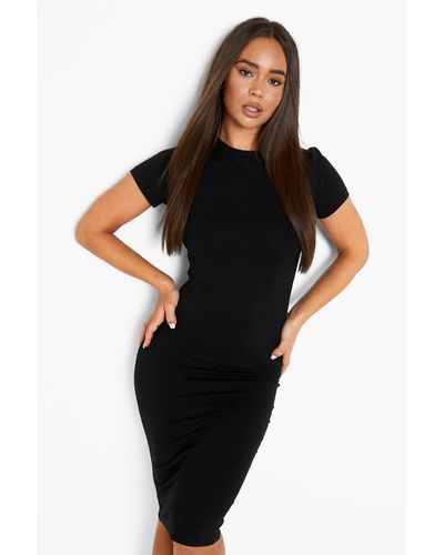 Boohoo Basics Cap Sleeve Jersey Bodycon Midi Dress - Black