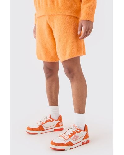 BoohooMAN Fluffy Relaxed Short In Orange