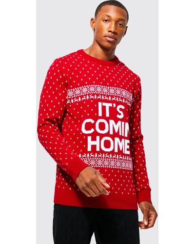 BoohooMAN It's Comin Home Christmas Sweater - Red