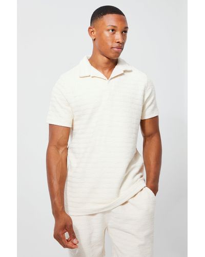 Boohoo Strukturiertes Slim-Fit Jacquard Poloshirt - Weiß