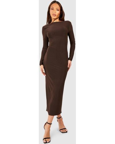 Boohoo Tall O Ring Detail Open Back Midaxi Dress - Brown
