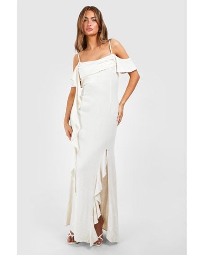 Boohoo Linen Strappy Draped Maxi Dress - White