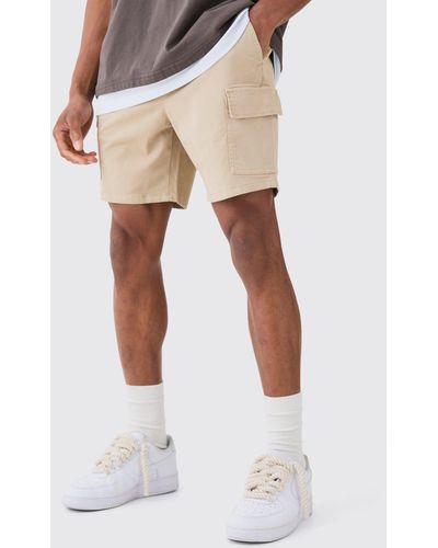 BoohooMAN Slim Fit Cargo Shorts - Weiß