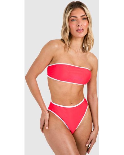 Boohoo Contrast Binding High Waisted Bikini Set - Red