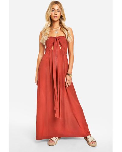 Boohoo Twist Front Cheesecloth Maxi Dress - Red