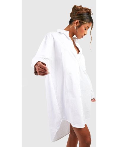 Boohoo Cotton Poplin Ultimate Oversized Shirt Dress - White