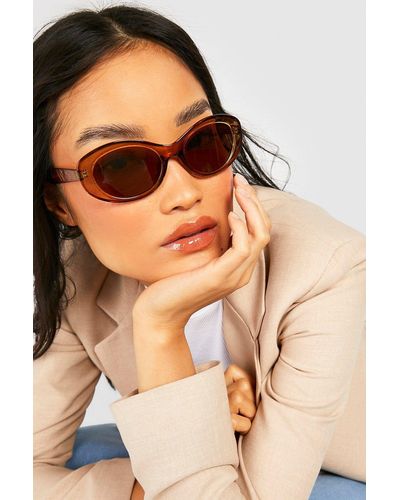 Boohoo Brown Tonal Oval Sunglasses - Natural