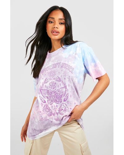 Boohoo Celestial Butterfly Print Tie Dye Oversized T-shirt - White