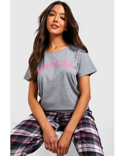 Boohoo Cozy Club Pajama T-shirt & Flannel Pants Set - Gray