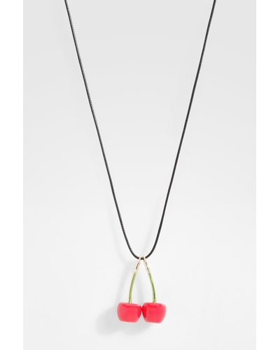 Boohoo Statement Cherry Cord Necklace - Red