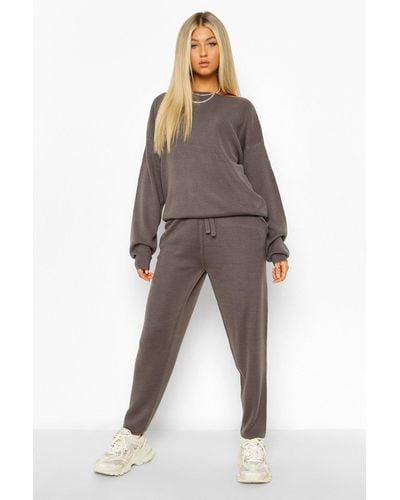 Boohoo Tall Boat Neck Knitted Two-piece - Gray