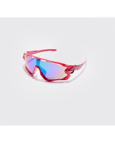 BoohooMAN Racer Mirror Lens Sunglasses - White