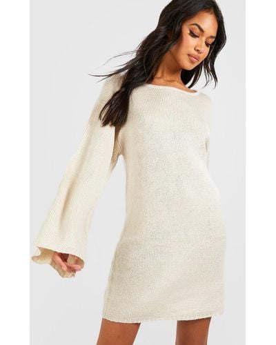 Boohoo Oversized Wide Sleeve Sweater Dress - Brown