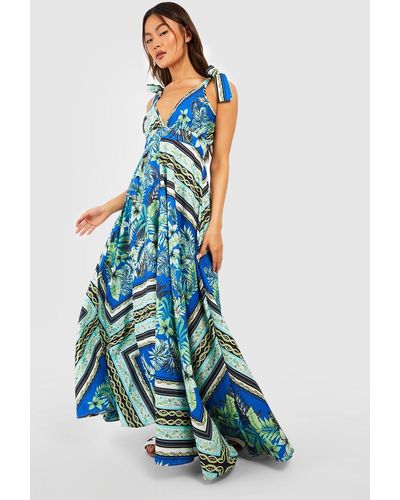 Boohoo Palm Print Maxi Dress - Blue