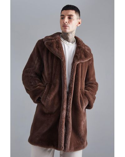 Boohoo Faux Fur Overcoat - Brown