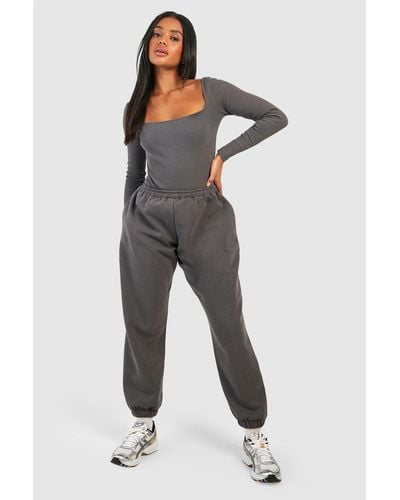 Boohoo Ribbed Square Neck One Piece And Jogger Set - Gray