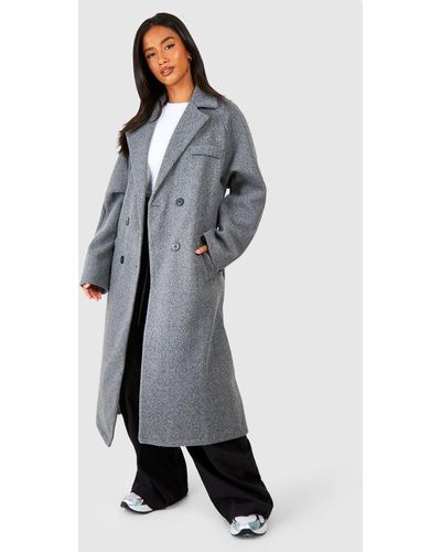 Boohoo Petite Oversized Wool Look Belted Coat - Gray