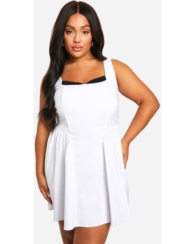 Boohoo Plus Bengaline Milkmaid Mini Dress - White