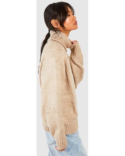 Boohoo Oversized Roll Neck Sweater - Natural
