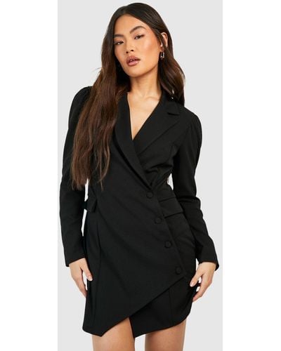 Boohoo Button Down Long Sleeve Blazer Dress - Black
