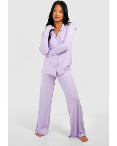 Boohoo Petite Long Sleeve Pajama Set - Purple