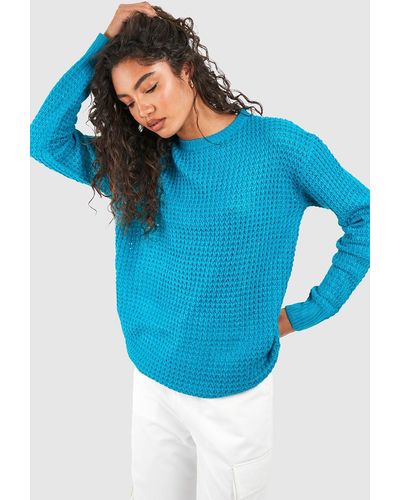 Boohoo Tall Basic Waffle Knit Sweater - Blue