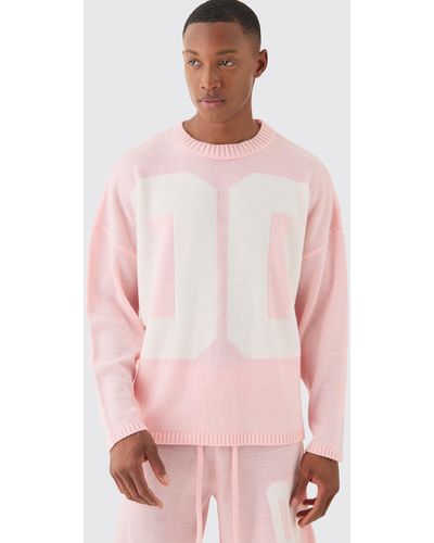 Boohoo Oversized Boxy Varsity Jacquard Knit Sweater - Pink