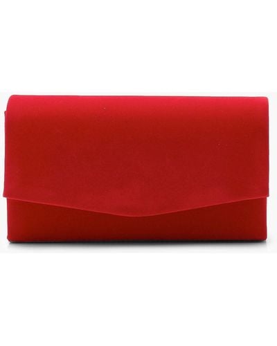 Boohoo Structu Suedette Clutch Bag & Chain - Red