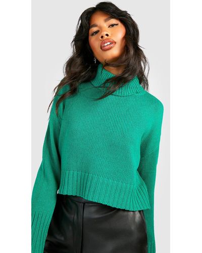 Boohoo Bright Turtleneck Crop Sweater - Green