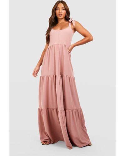 Boohoo Tall Woven Tie Shoulder Tiered Maxi Dress - Pink