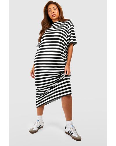 Boohoo Plus Stripe T-shirt Dress - Black
