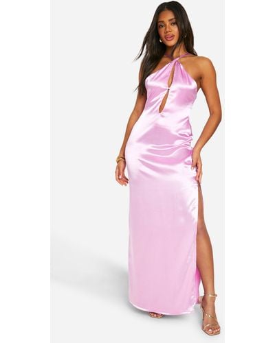 Boohoo Satin Halter Cut Out Slip Maxi Dress - Pink