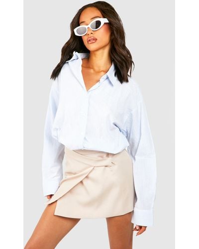 Boohoo Tailored Asymmetric Mini Skirt - White