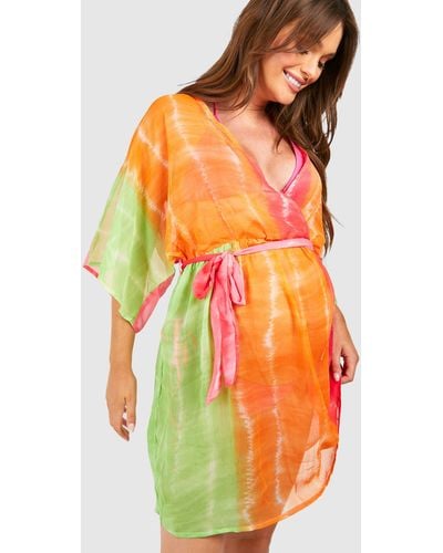 Boohoo Maternity Tie Dye Wrap Beach Mini Dress - Orange