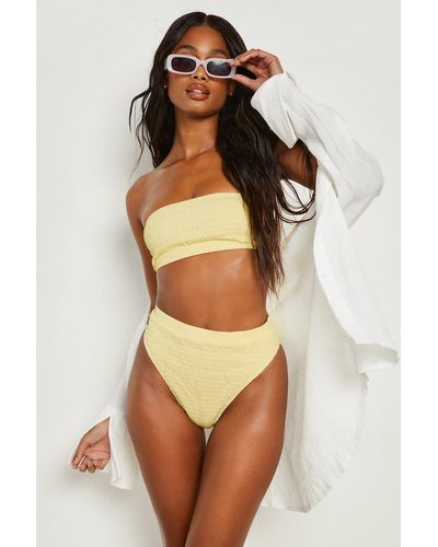 Boohoo Shirred High Waist Bikini Brief - Yellow