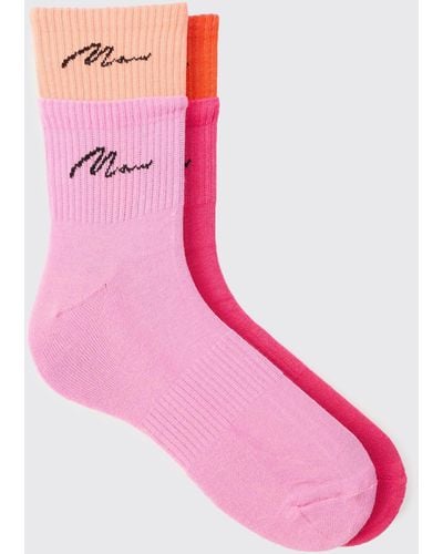 BoohooMAN 2 Pack Double Layer Man Signature Sports Socks - Pink