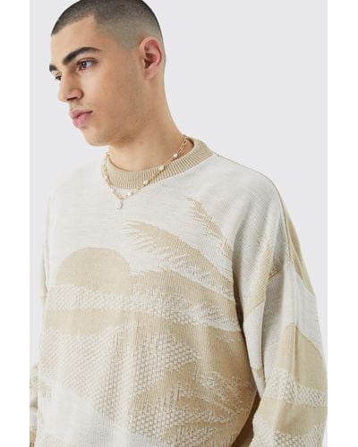 BoohooMAN Kastiger Oversize Pullover mit Print - Mehrfarbig