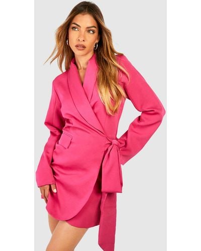 Boohoo Tie Wrap Blazer Dress - Pink